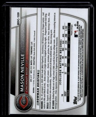 2025 Bowman Draft #BDC-109 Mason Neville Chrome