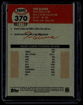 2022 Topps Chrome #370 Tom Glavine Platinum Toile White/Blue Refractor #/199