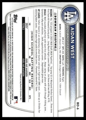 2025 Bowman Draft #BD-6 Aidan West