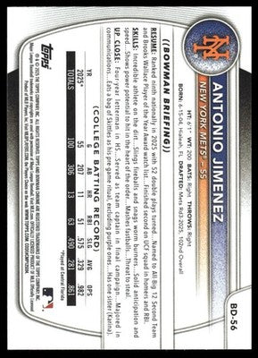 2025 Bowman Draft #BD-56 Antonio Jimenez
