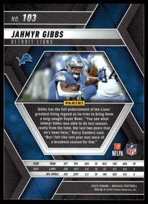 2025 Panini Mosaic #103 Jahmyr Gibbs