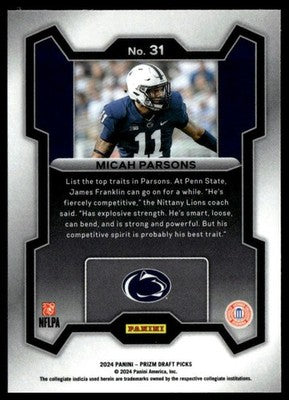 2024 Panini Prizm Draft Picks #31 Micah Parsons