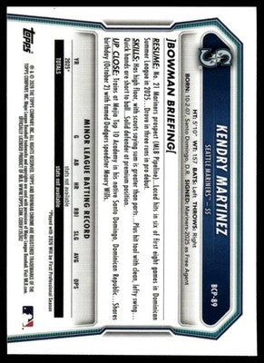 2026 Bowman #BCP-89 Kendry Martinez Chrome Prospects