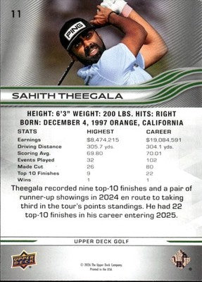 2026 Upper Deck #11 Sahith Theegala