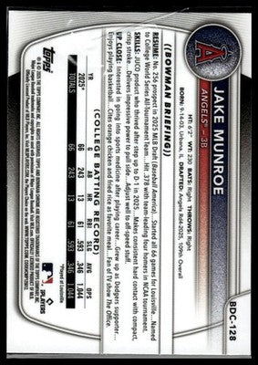 2025 Bowman Draft #BDC-128 Jake Munroe Chrome