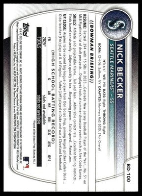 2025 Bowman Draft #BD-100 Nick Becker