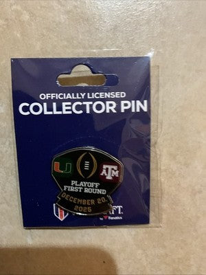 2025 2026 CFP First Round Pin Miami Hurricanes vs Texas A&M Aggies 12/20/25