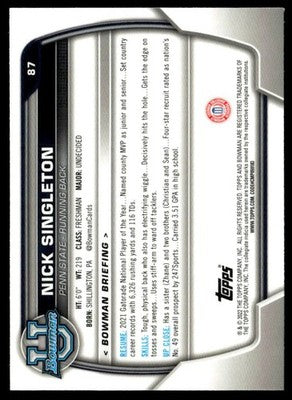 2022 Bowman University Chrome 1st Bowman Refractor #87 Nick Singleton