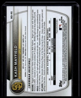 2025 Bowman Draft #BDC-95 Kash Mayfield Chrome Blue Refractor #/499