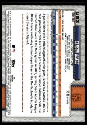 2026 Topps Update #US3 Carson Benge
