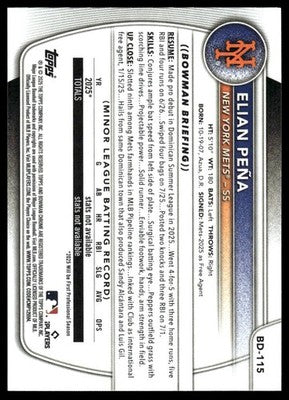 2025 Bowman Draft #BD-115 Elian Peña