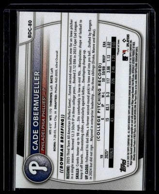 2025 Bowman Draft #BDC-80 Cade Obermueller Chrome