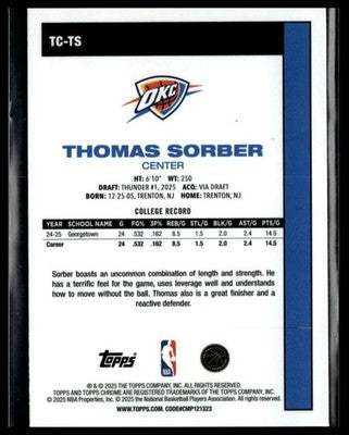 2025-26 Topps #TC-TS Thomas Sorber 1980-81 Topps Chrome Basketball
