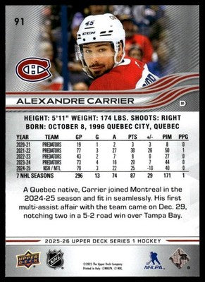 2025-26 Upper Deck #91 Alexandre Carrier