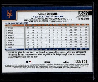 2025 Topps Update #US297 Luis Torrens Blue Holo Foil #/150