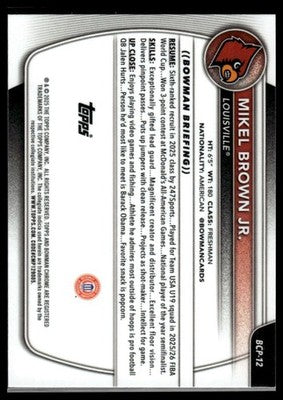 2025-26 Bowman #BCP-12 Mikel Brown Jr. Chrome Prospects Mojo Refractor