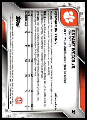 2025 Bowman University Chrome #27 Bryant Wesco Jr.