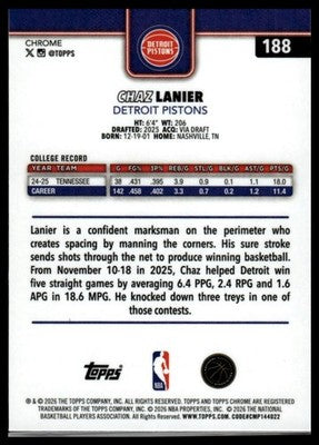 2025-26 Topps Chrome Update #188 Chaz Lanier
