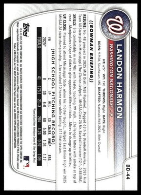 2025 Bowman Draft #BD-44 Landon Harmon