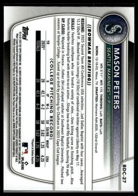 2025 Bowman Draft #BDC-27 Mason Peters Chrome