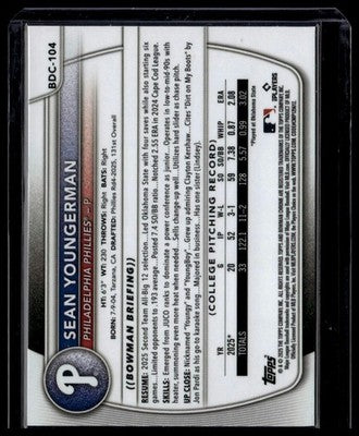 2025 Bowman Draft #BDC-104 Sean Youngerman Chrome