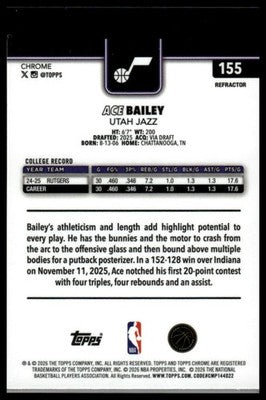 2025-26 Topps Chrome Update #155 Ace Bailey Refractor