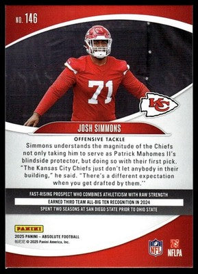 2025 Panini Absolute #146 Josh Simmons Yellow