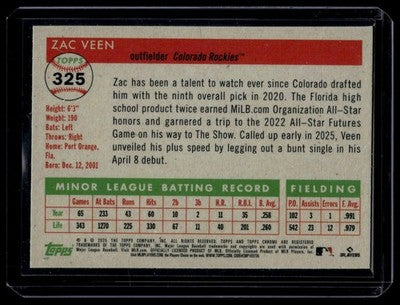2025 Topps Chrome Platinum #325 Zac Veen Refractors