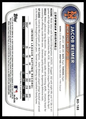 2025 Bowman Draft #BD-188 Jacob Reimer