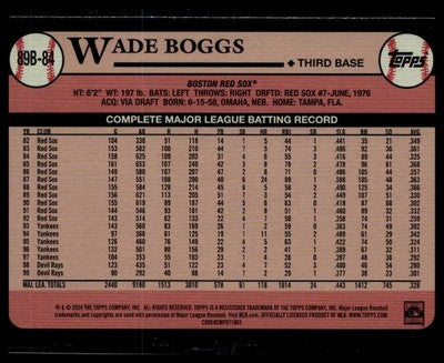 2024 Topps #89B-84 Wade Boggs 1989 Topps Baseball 35th Anniversary (Series One)