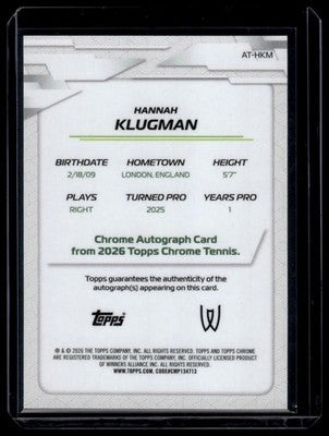 2026 Topps Chrome #AT-HKM Hannah Klugman Base Autographs II Pink Refractor #/250