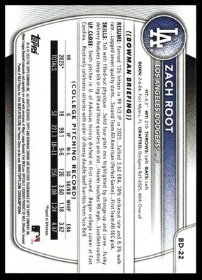 2025 Bowman Draft #BD-22 Zach Root