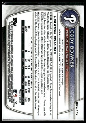 2025 Bowman Draft #BD-140 Cody Bowker
