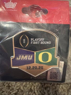 2025 2026 CFP Playoff First Round Pin James Madison vs Oregon Ducks 12/20/25