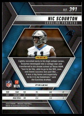 2025 Panini Mosaic #391 Nic Scourton Mosaic Red and White Stripe