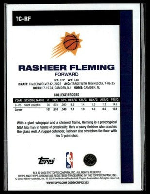 2025-26 Topps #TC-RF Rasheer Fleming 1980-81 Topps Chrome Basketball