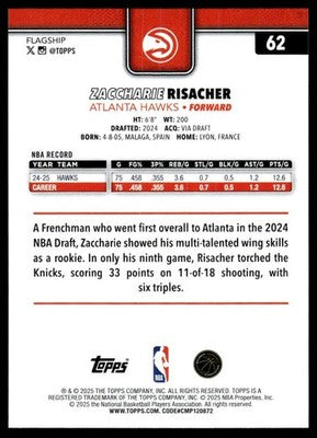2025-26 Topps #62 Zaccharie Risacher