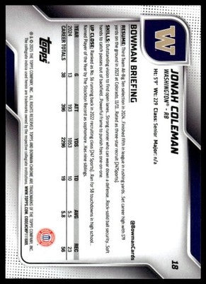 2025 Bowman University Chrome #18 Jonah Coleman