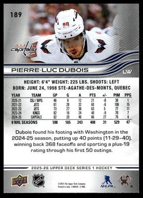 2025-26 Upper Deck #189 Pierre-Luc Dubois