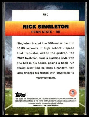 2022 Bowman University Chrome #RM-2 Nick Singleton Ramblin' Man