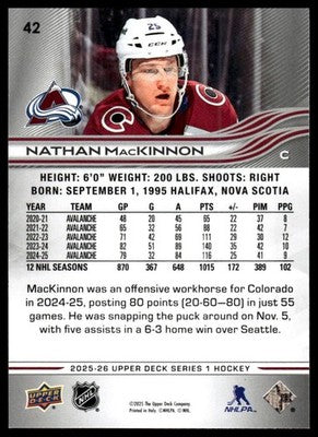2025-26 Upper Deck #42 Nathan MacKinnon