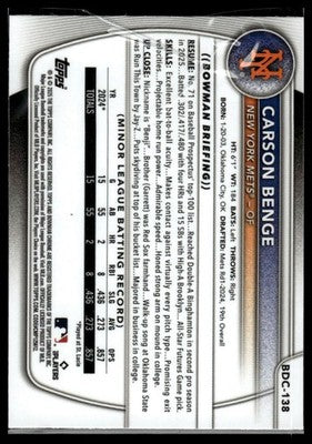 2025 Bowman Draft #BDC-138 Carson Benge Chrome
