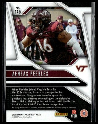 2025 Panini Prizm Draft Picks #145 Aeneas Peebles Prizms Silver