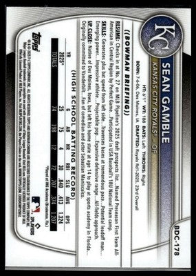 2025 Bowman Draft #BD-178 Sean Gamble