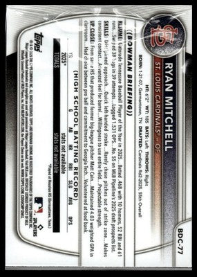 2025 Bowman Draft #BDC-77 Ryan Mitchell Chrome