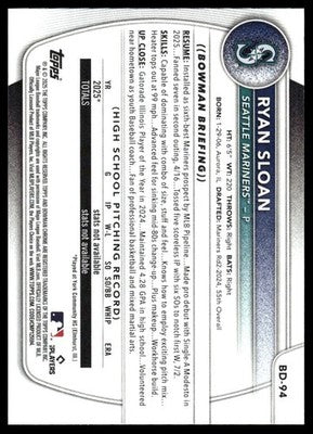 2025 Bowman Draft #BD-94 Ryan Sloan