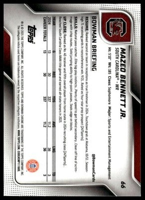 2025 Bowman University Chrome #66 Mazeo Bennett Jr. Refractor