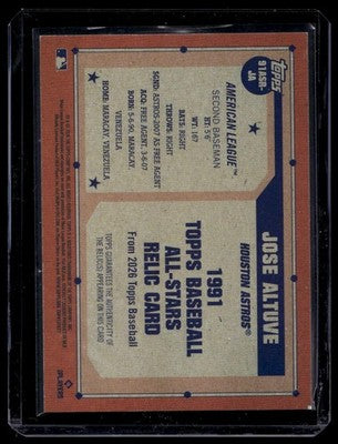 2026 Topps #91ASR-JA Jose Altuve 1991 Topps Baseball 35th  All-Stars Relics