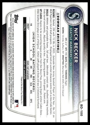 2025 Bowman Draft #BD-100 Nick Becker