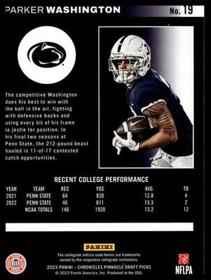 2023 Panini Chronicles Draft Picks #19 Parker Washington Pinnacle